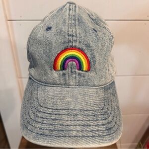 Denim Cap with Rainbow Embroidery